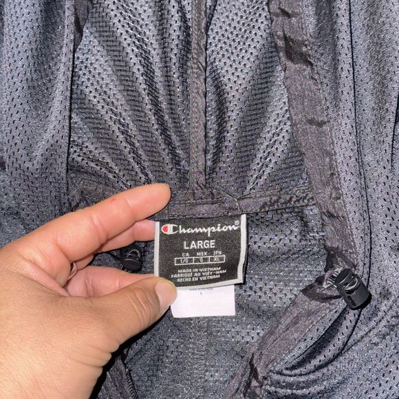 Champion Windbreaker Track Jacket Women's Large Red Black Kangaroo Pocket Hooded - Picture 9 of 10